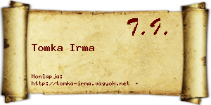 Tomka Irma névjegykártya